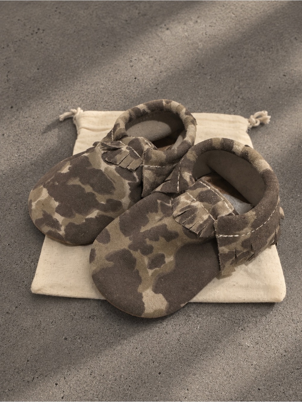 Freshly Picked Brown Camo Kids Moccasins